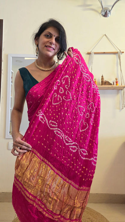 Boond | Pink Bandhej with Tissue pallu