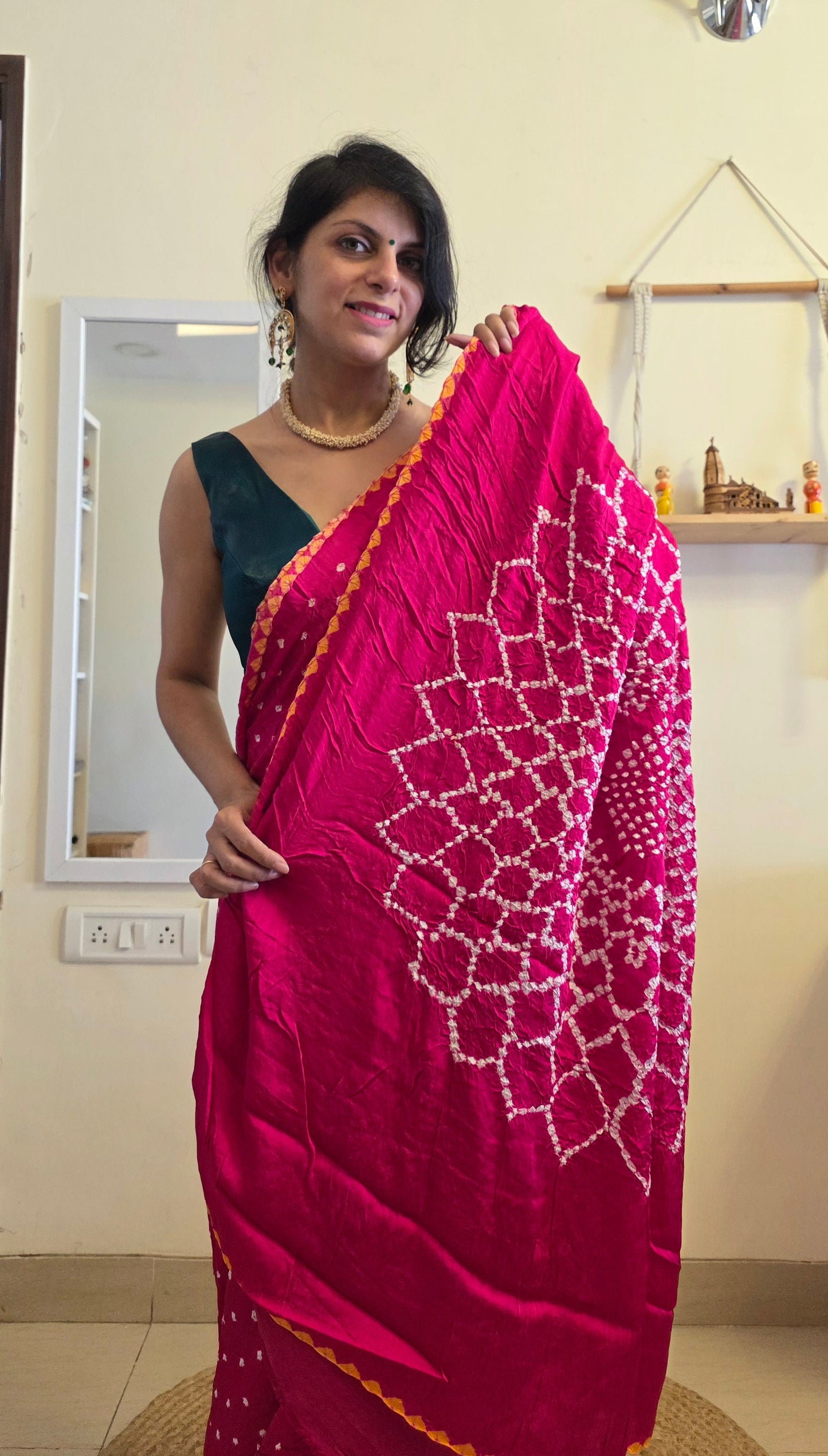 Boond|Pink Bandhej with Rasmandal Pallu