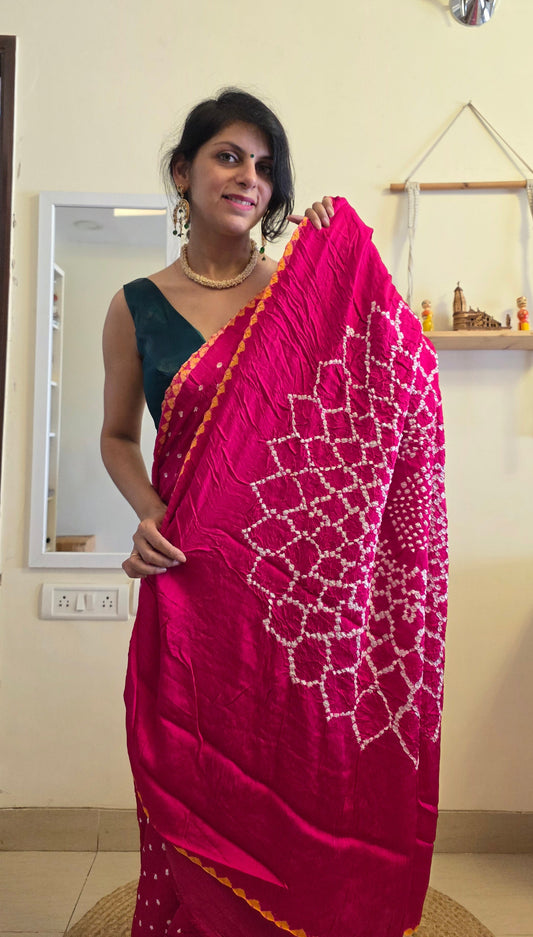 Boond|Pink Bandhej with Rasmandal Pallu