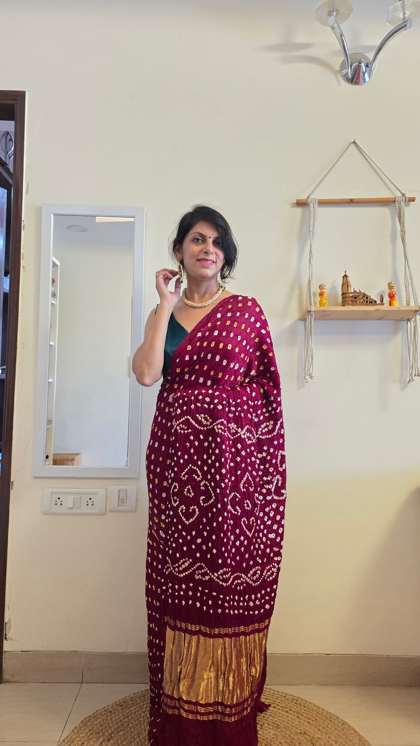 Boond | Maroon Bandhej with Tissue pallu