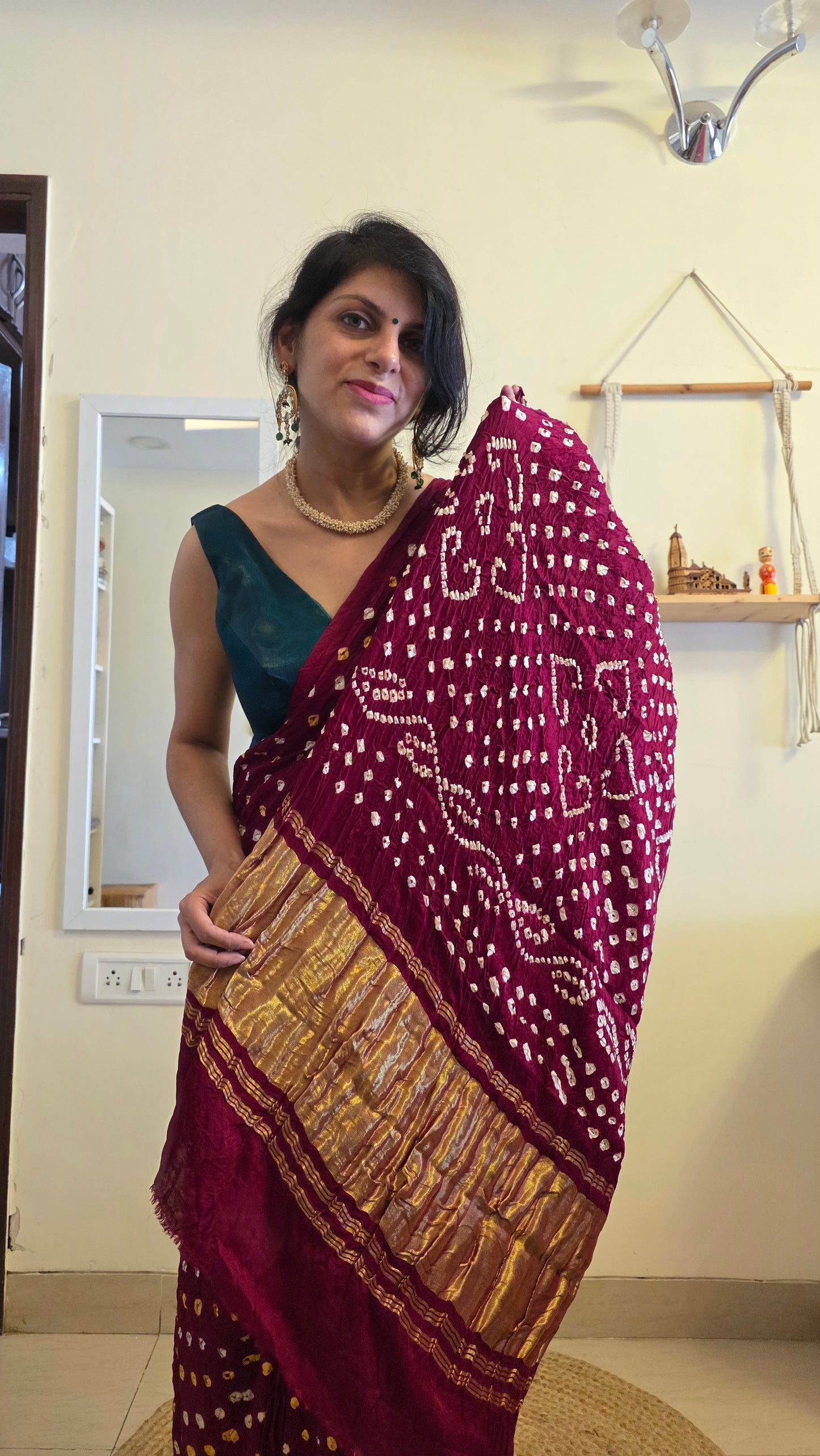 Boond | Maroon Bandhej with Tissue pallu