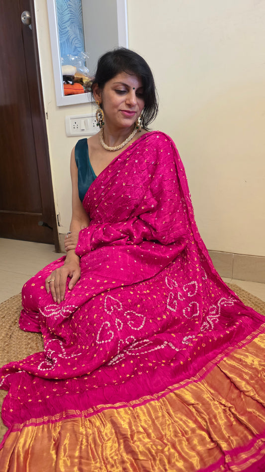 Boond | Pink Bandhej with Tissue pallu