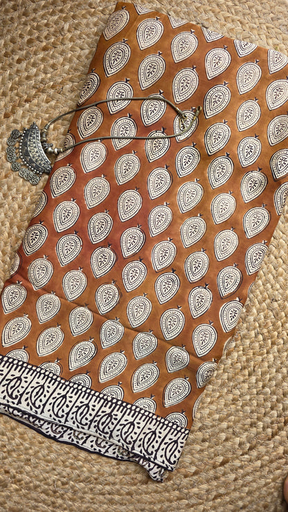 Bijli |Modal ajrakh Saree tissue pallu with hand embroidery