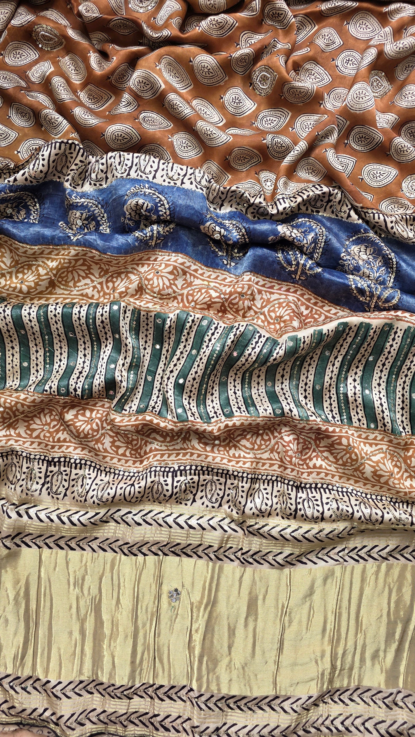 Bijli |Modal ajrakh Saree tissue pallu with hand embroidery