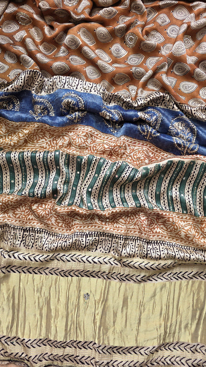 Bijli |Modal ajrakh Saree tissue pallu with hand embroidery
