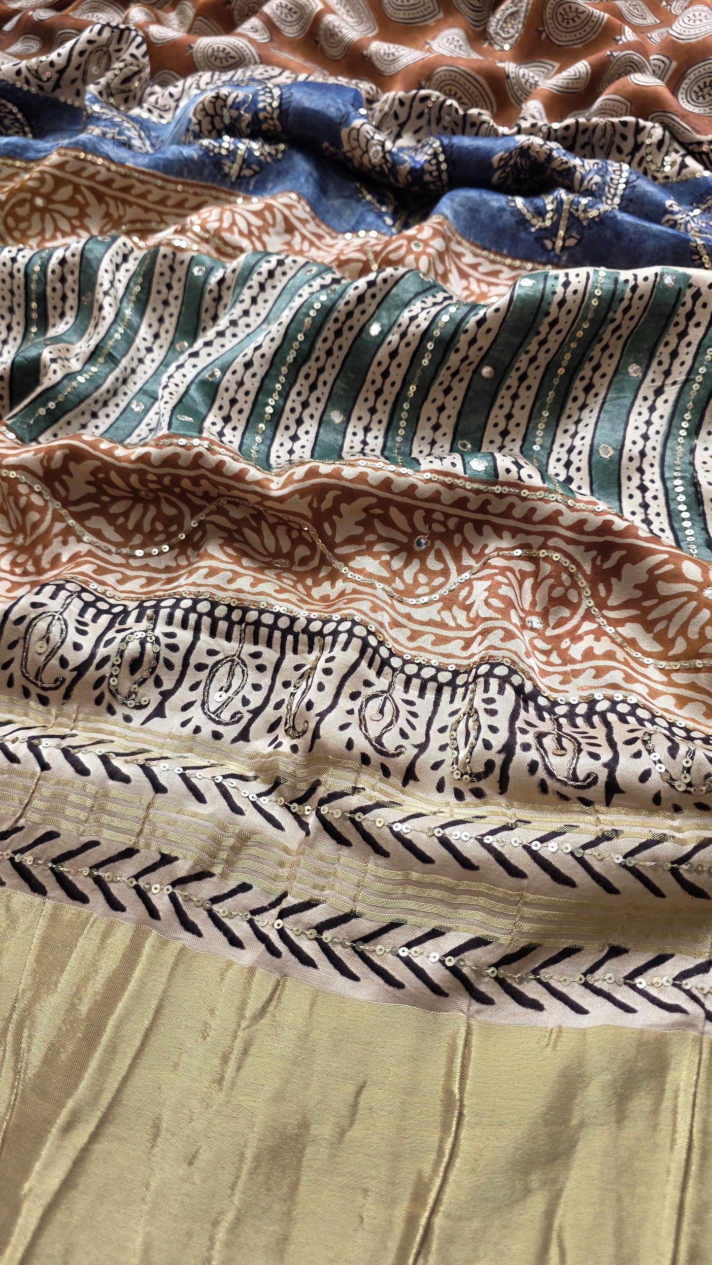 Bijli |Modal ajrakh Saree tissue pallu with hand embroidery