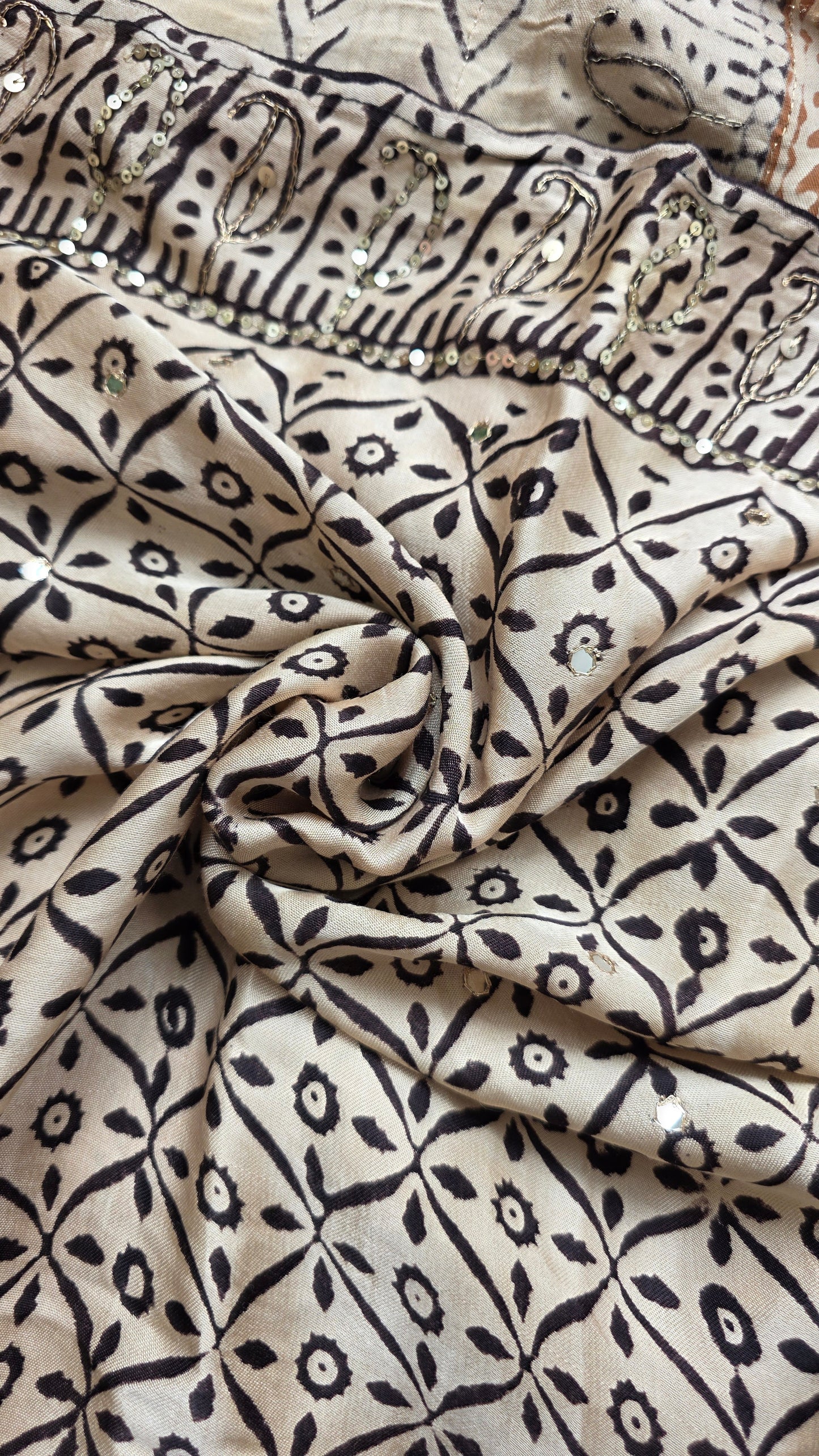 Bijli |Modal ajrakh Saree tissue pallu with hand embroidery