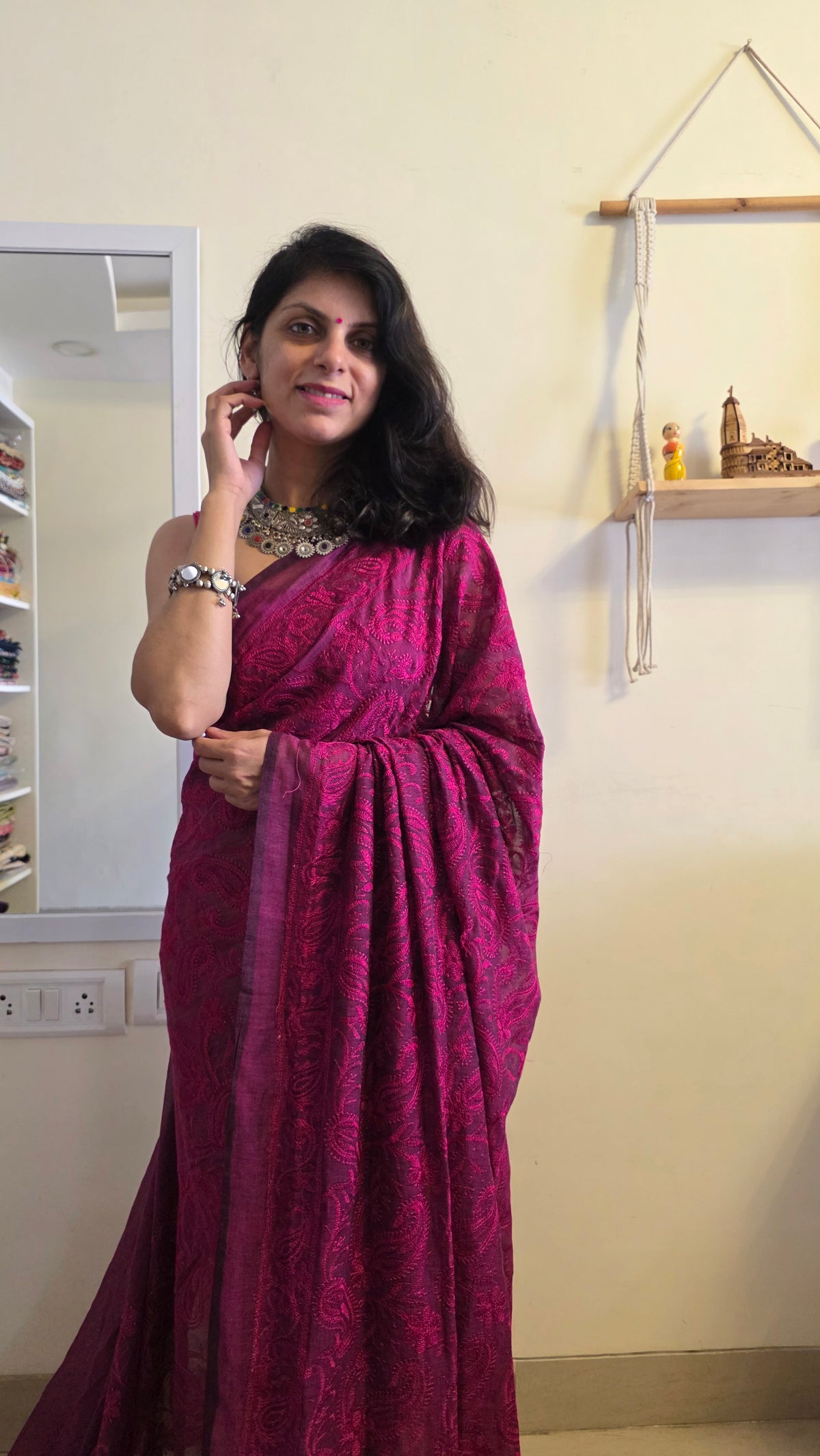 Adaa Purple Mulmul Chikankari embroidery Saree