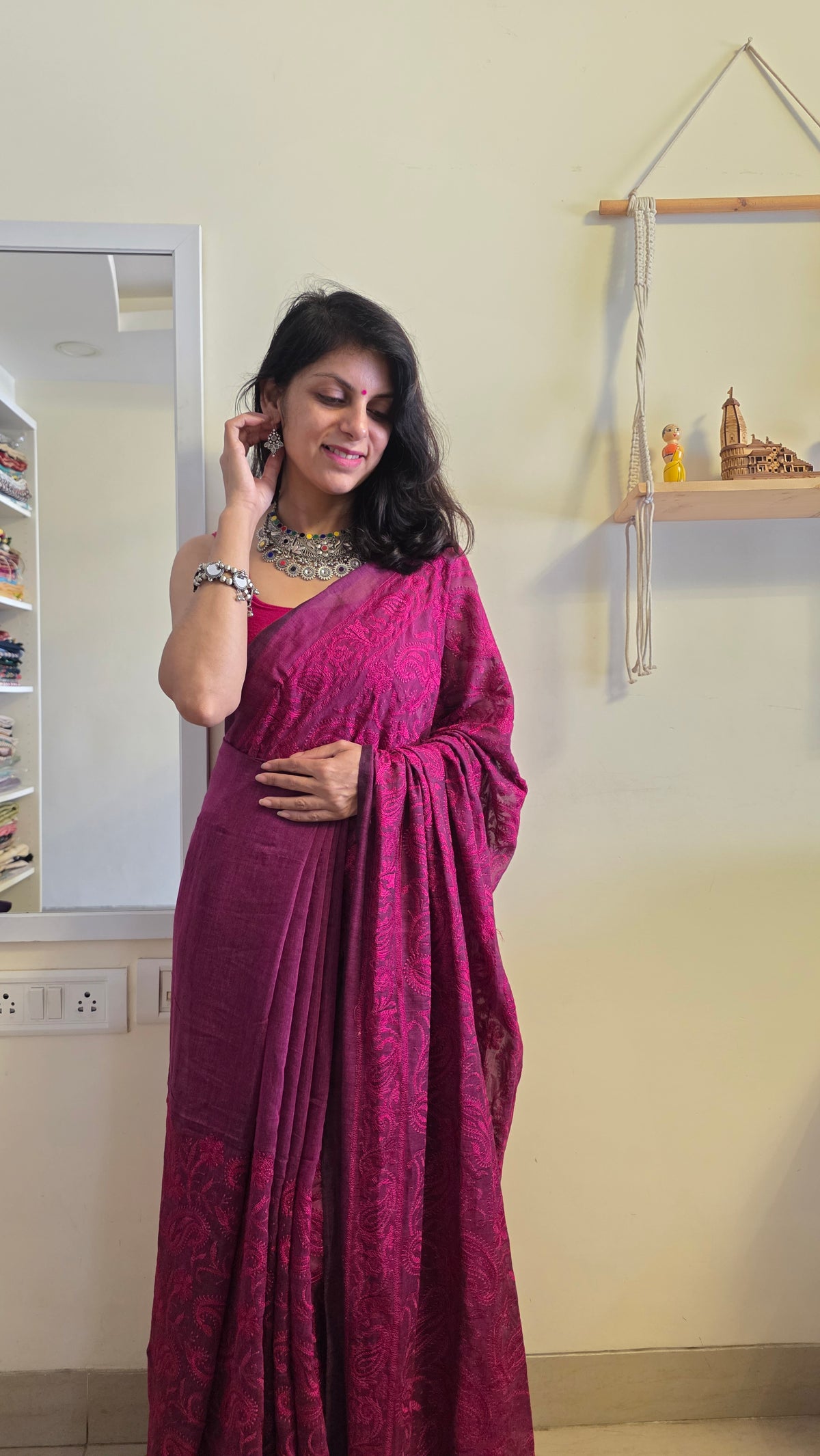 Adaa Purple Mulmul Chikankari embroidery Saree