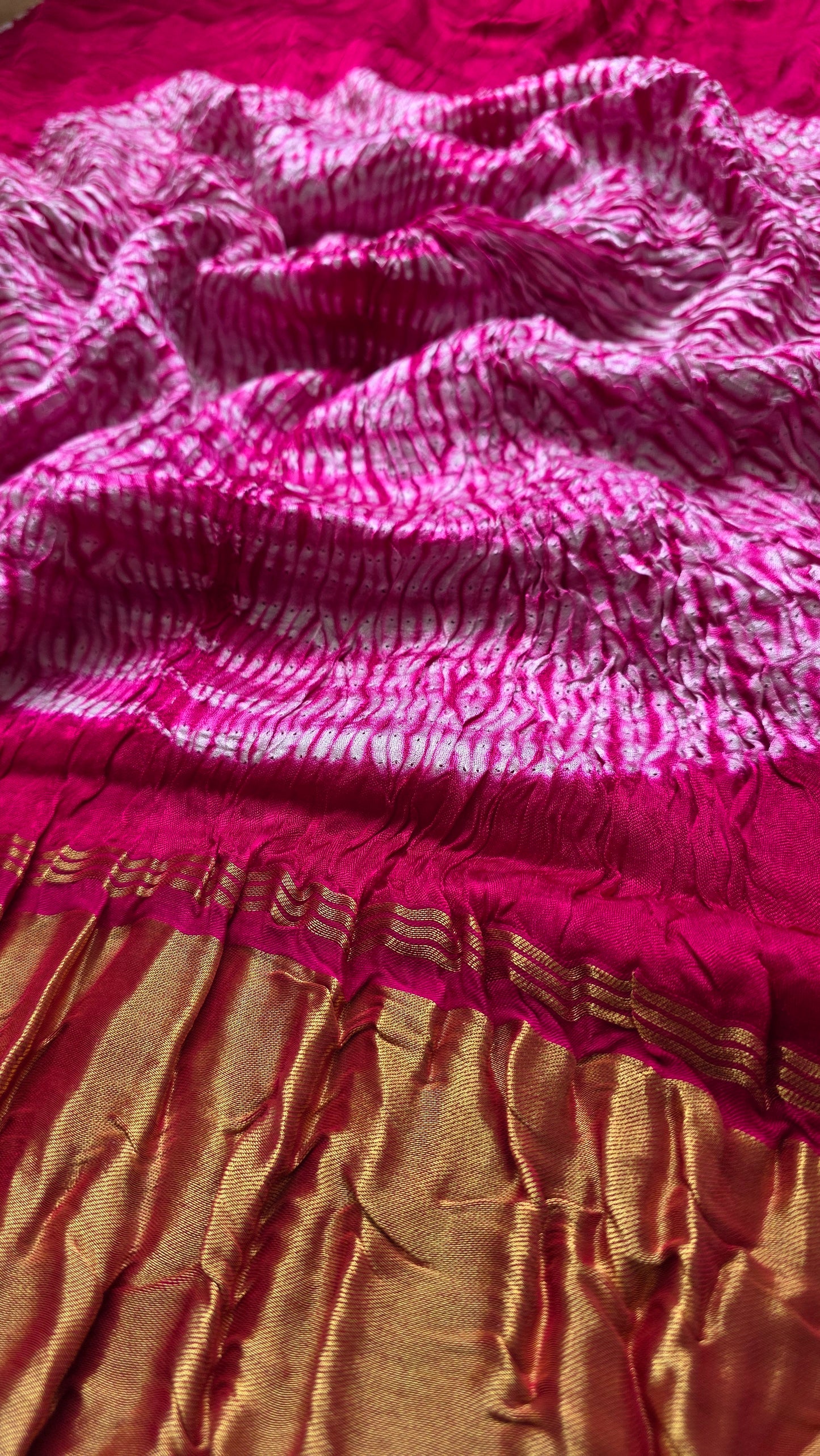 Boond|Pink plain Bandhej with Rasmandal Pallu