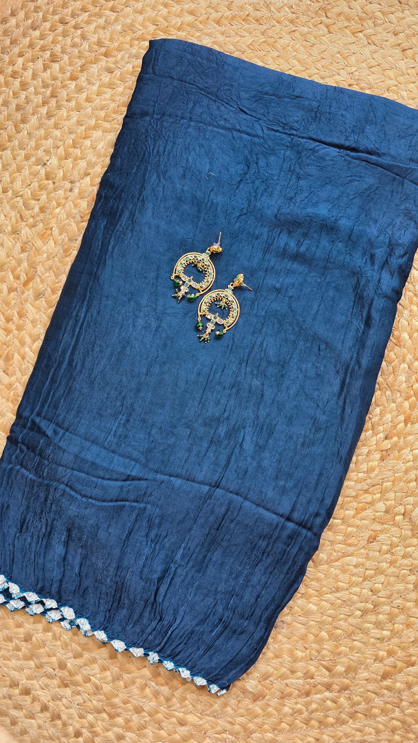 Boond|Blue plain Bandhej with Rasmandal Pallu