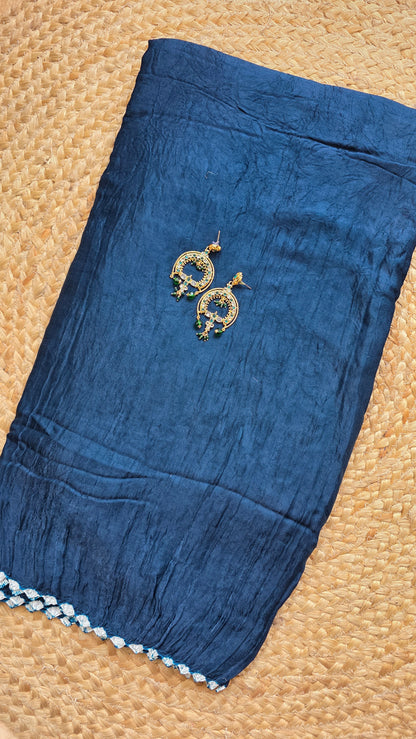 Boond|Blue plain Bandhej with Rasmandal Pallu