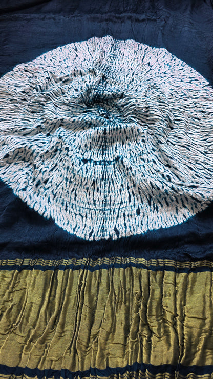 Boond|Blue plain Bandhej with Rasmandal Pallu