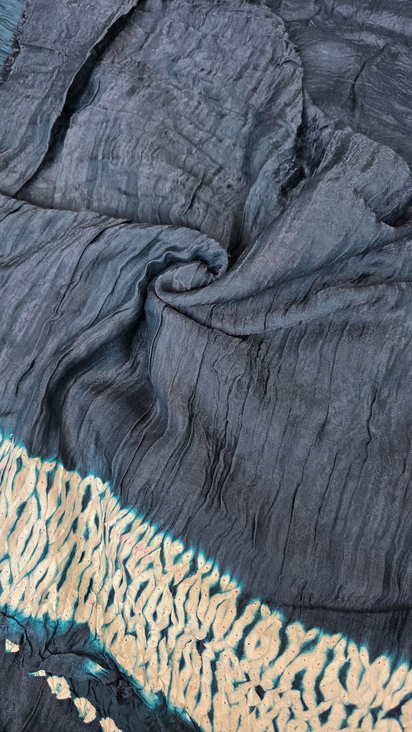 Boond|Blue plain Bandhej with Rasmandal Pallu