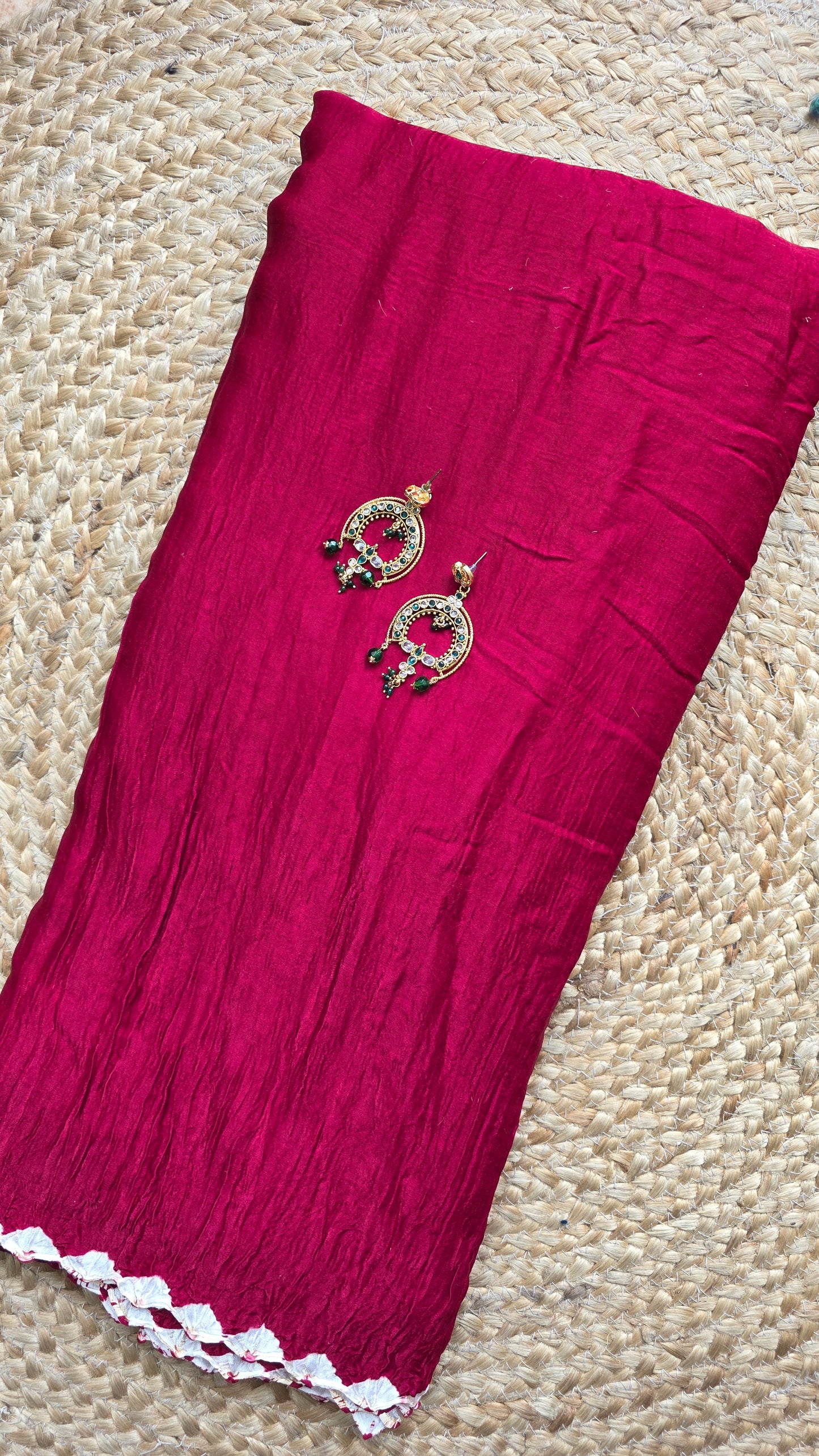 Boond| Maroon plain Bandhej Saree with Rasmandal Pallu