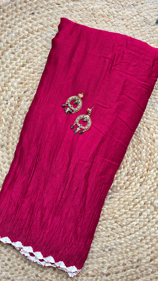 Boond| Maroon plain Bandhej Saree with Rasmandal Pallu