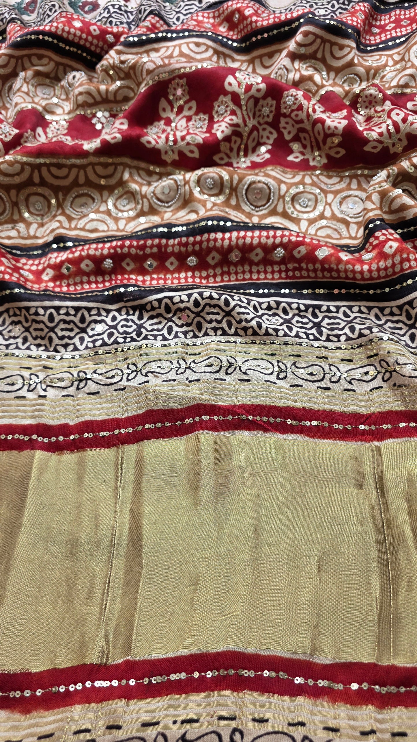 Bijli |Modal ajrakh Saree tissue pallu with hand embroidery