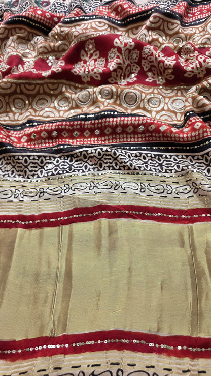 Bijli |Modal ajrakh Saree tissue pallu with hand embroidery