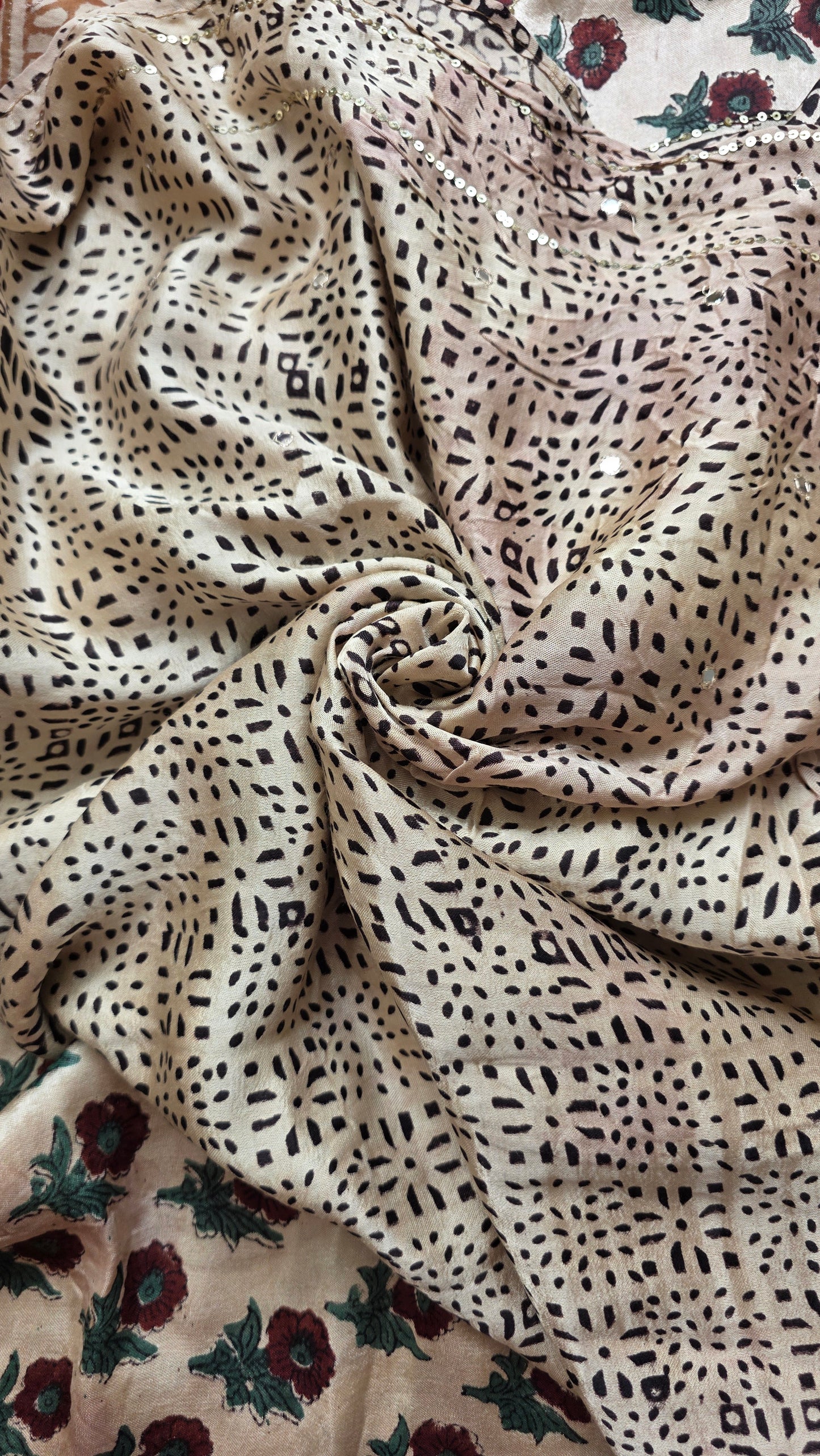 Bijli |Modal ajrakh Saree tissue pallu with hand embroidery