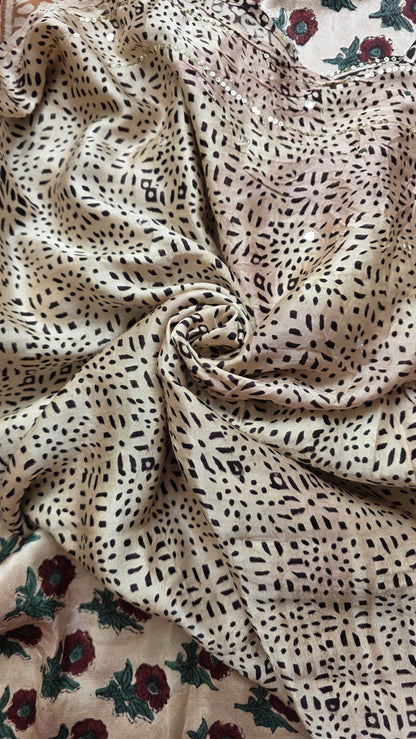 Bijli |Modal ajrakh Saree tissue pallu with hand embroidery