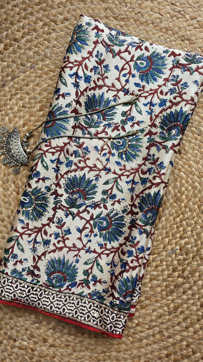 Bijli |Modal ajrakh Saree tissue pallu with hand embroidery