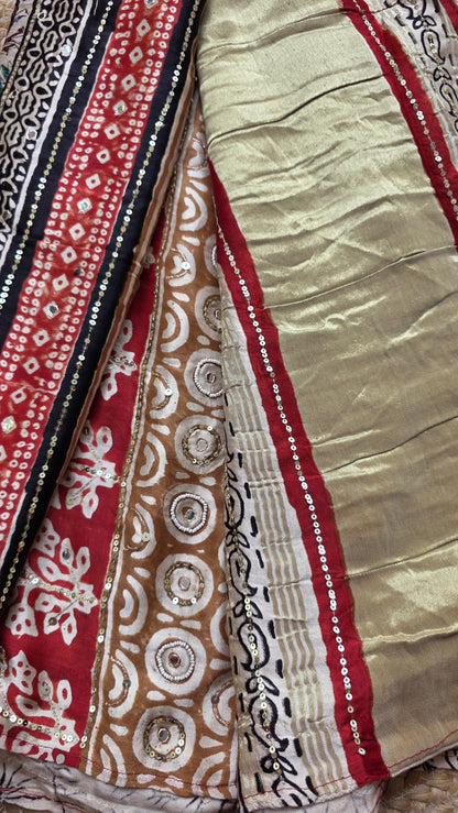 Bijli |Modal ajrakh Saree tissue pallu with hand embroidery