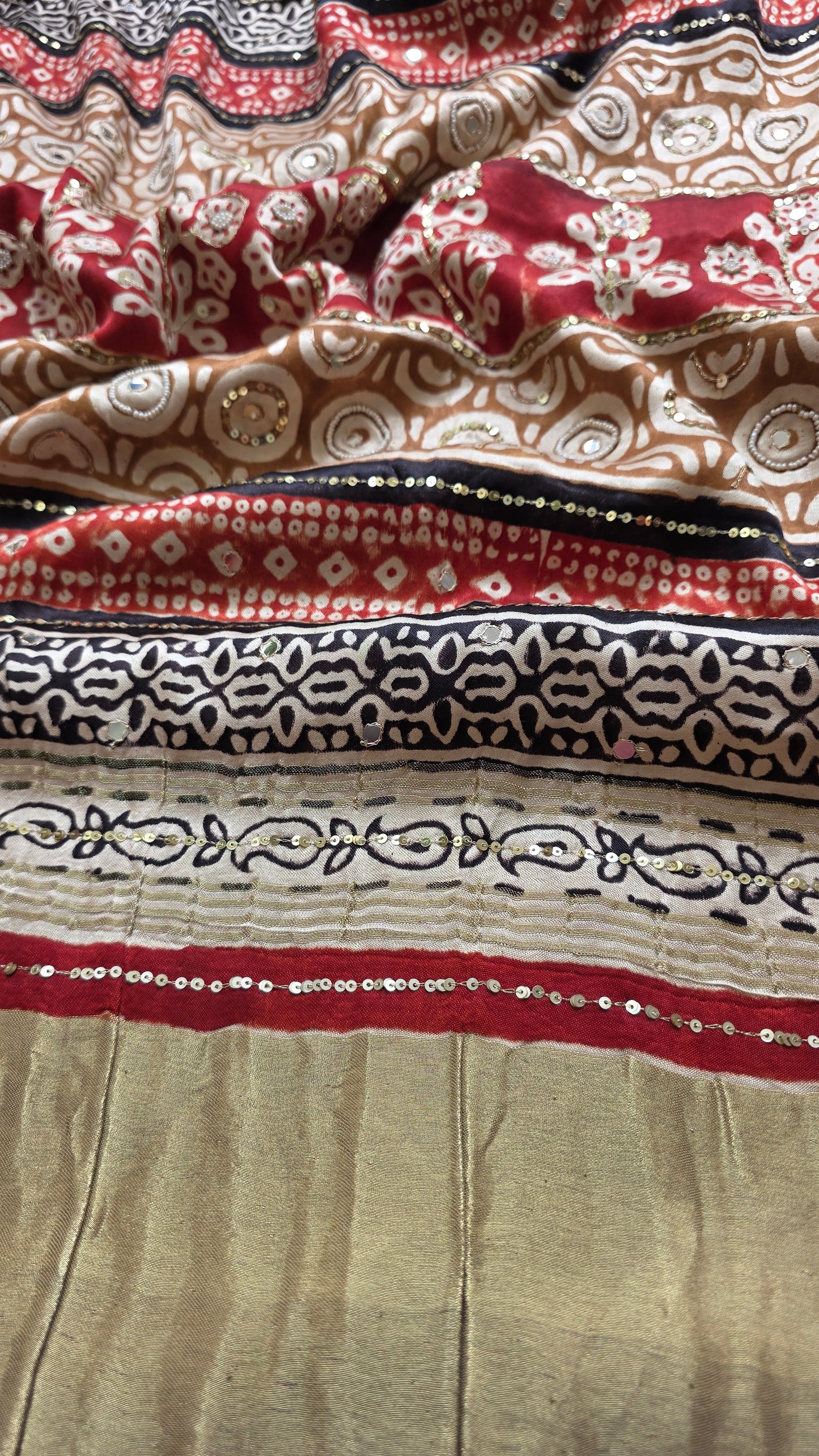 Bijli |Modal ajrakh Saree tissue pallu with hand embroidery