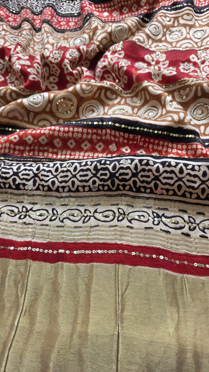Bijli |Modal ajrakh Saree tissue pallu with hand embroidery