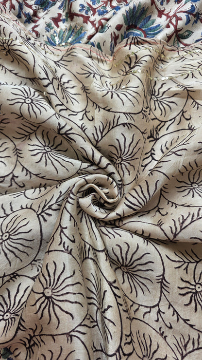 Bijli |Modal ajrakh Saree tissue pallu with hand embroidery