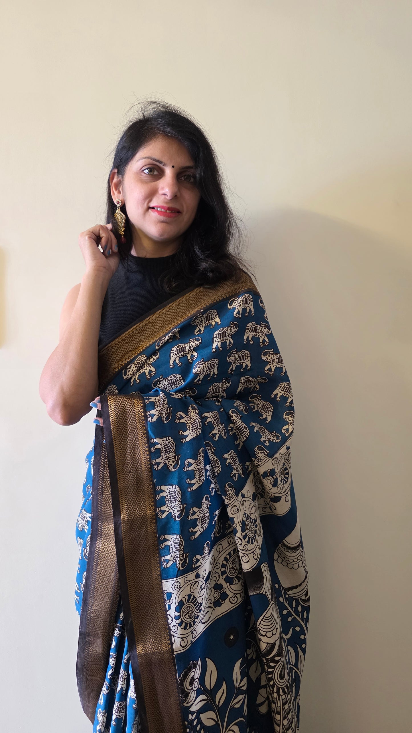 Katha Blue Chennuri Silk|kalamkari Saree