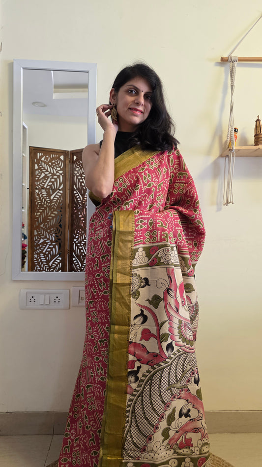 Katha Blue Chennuri Silk|kalamkari Saree
