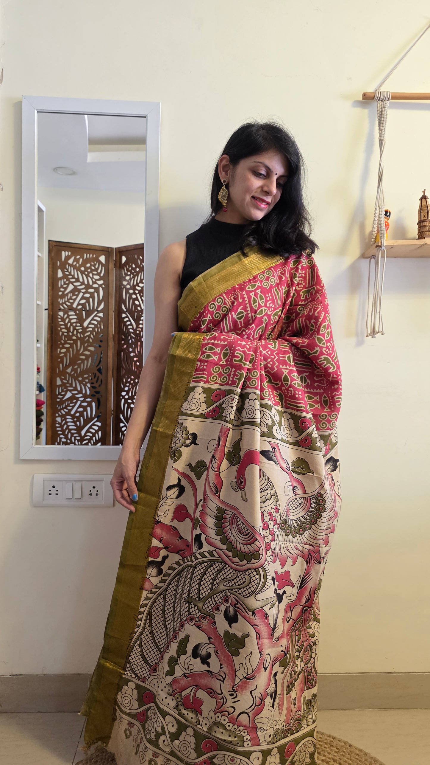 Katha Blue Chennuri Silk|kalamkari Saree