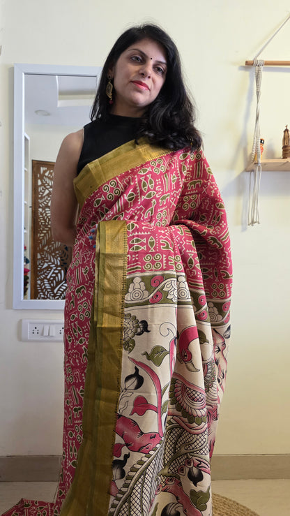 Katha Blue Chennuri Silk|kalamkari Saree