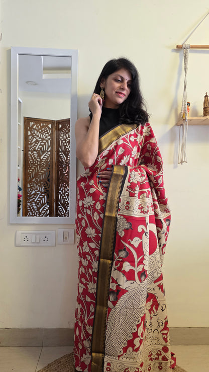 Katha Red Chennuri Silk|kalamkari Saree