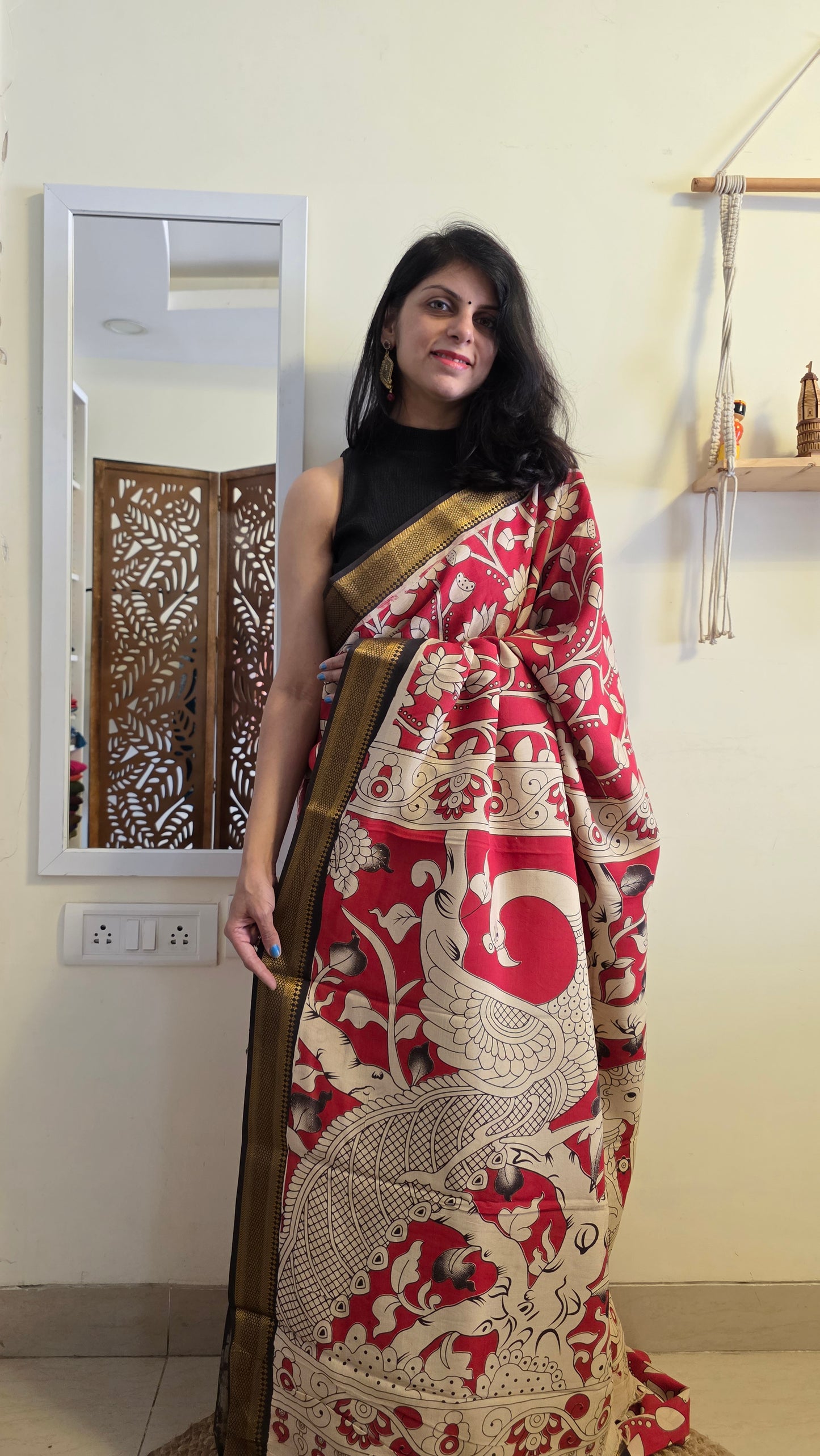 Katha Red Chennuri Silk|kalamkari Saree