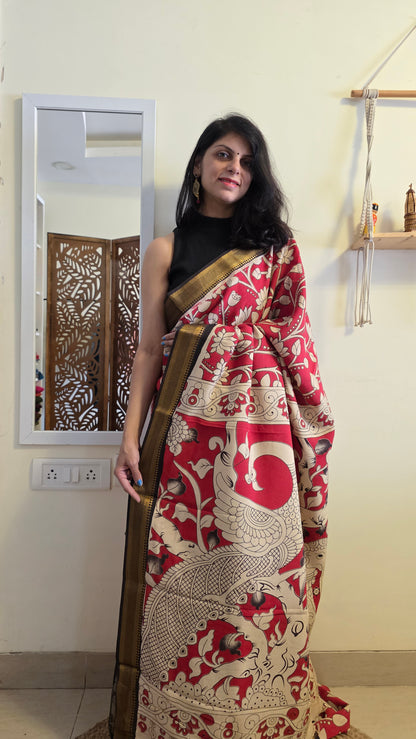 Katha Red Chennuri Silk|kalamkari Saree