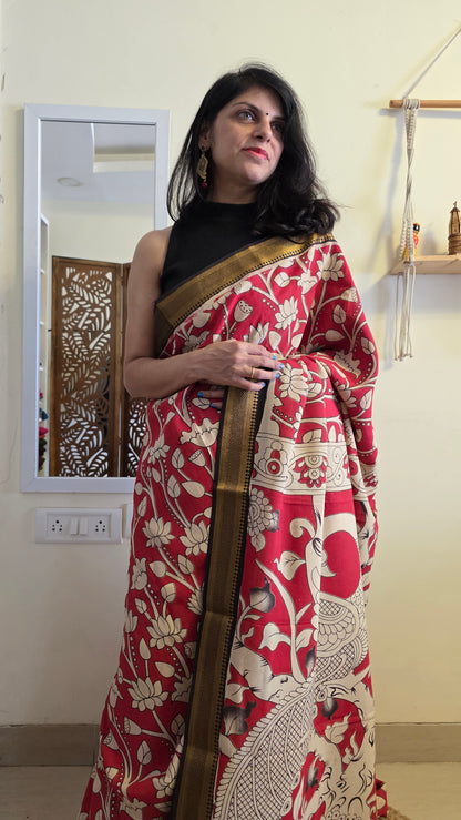 Katha Red Chennuri Silk|kalamkari Saree