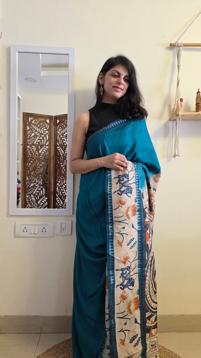 Katha| Blue kalamkari Silk Saree