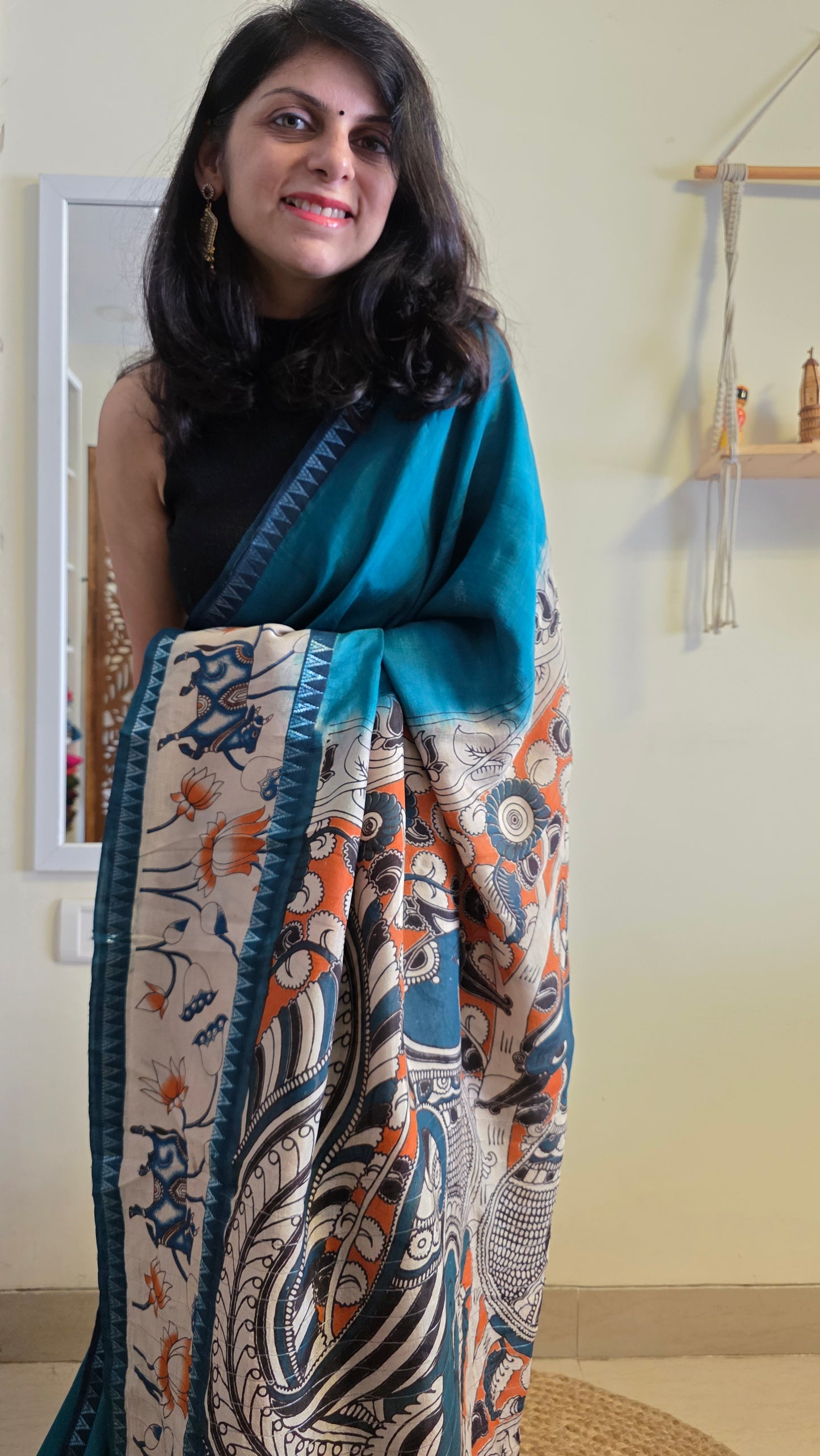 Katha| Blue kalamkari Silk Saree