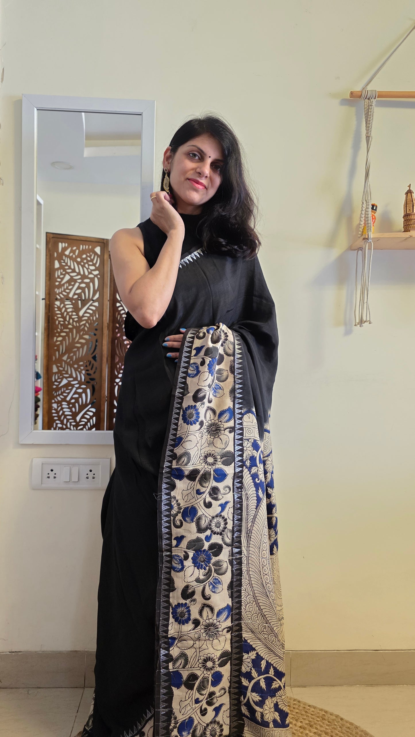 Katha| Black kalamkari Silk Saree