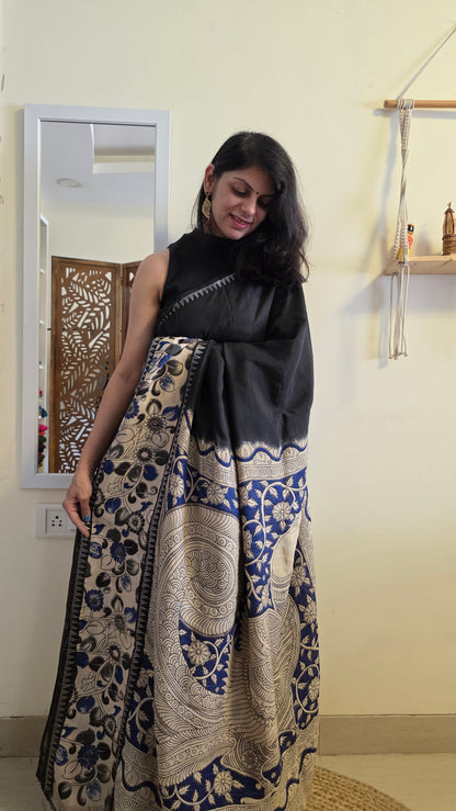 Katha| Black kalamkari Silk Saree