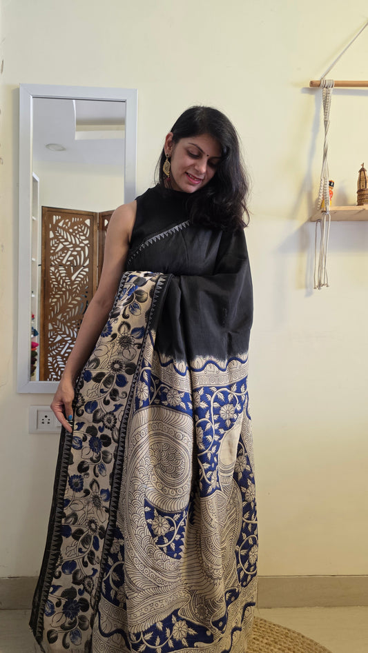 Katha| Black kalamkari Silk Saree