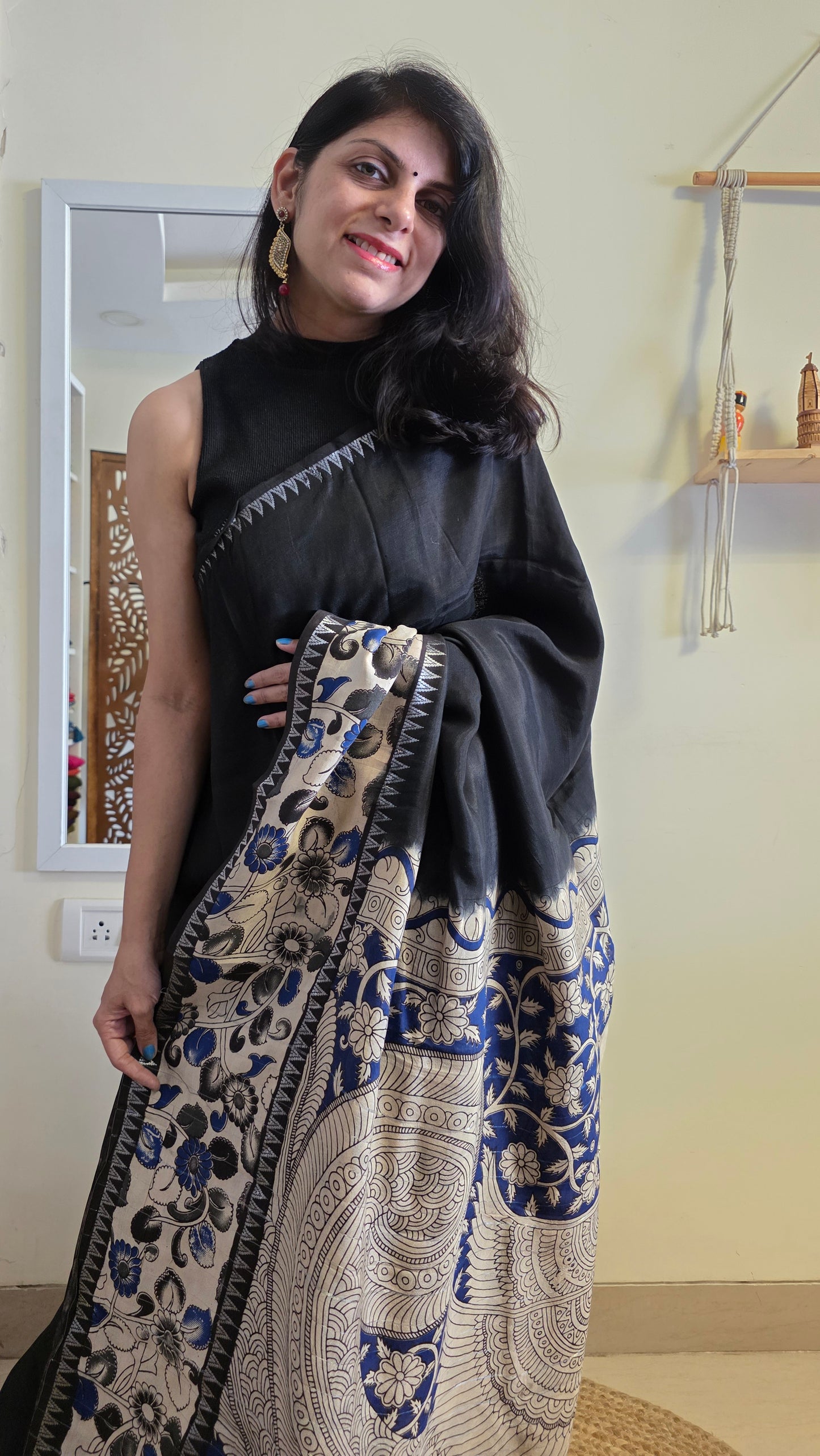 Katha| Black kalamkari Silk Saree
