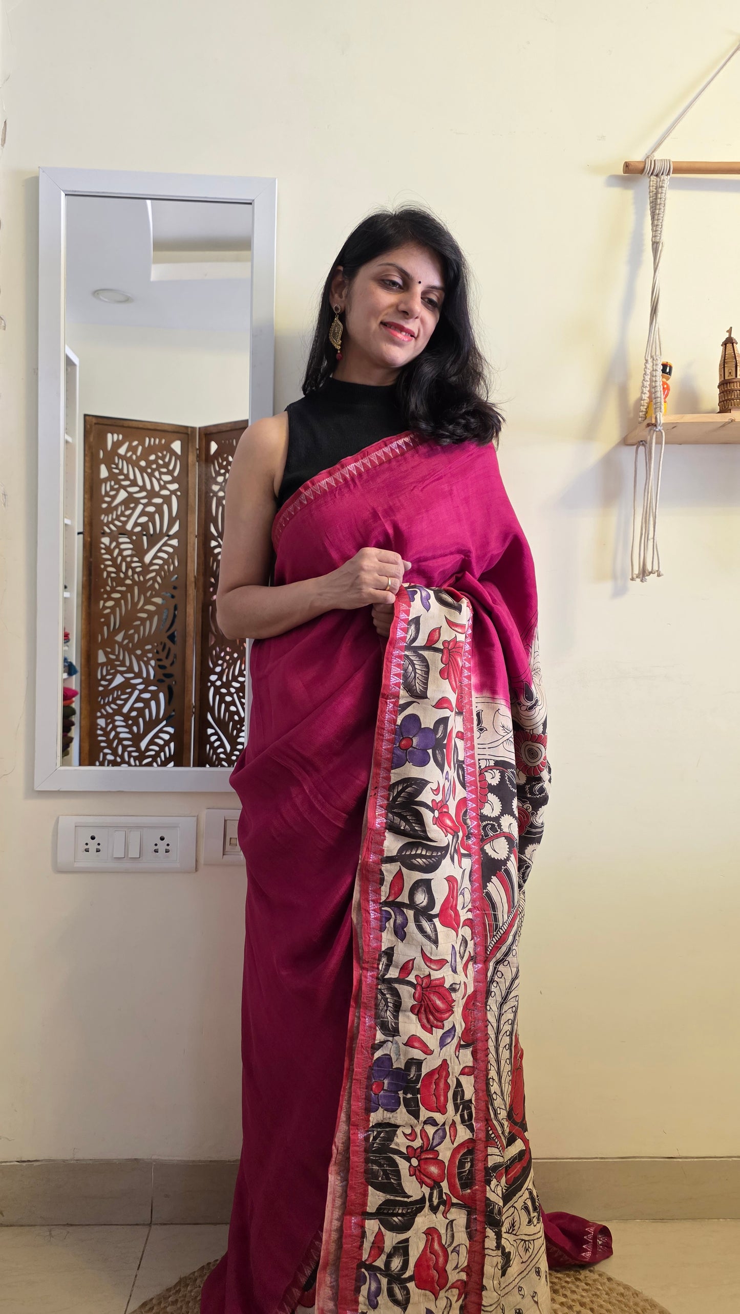 Katha| Pink kalamkari Silk Saree