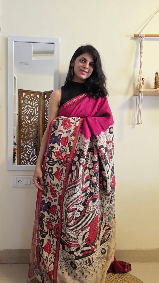 Katha| Pink kalamkari Silk Saree