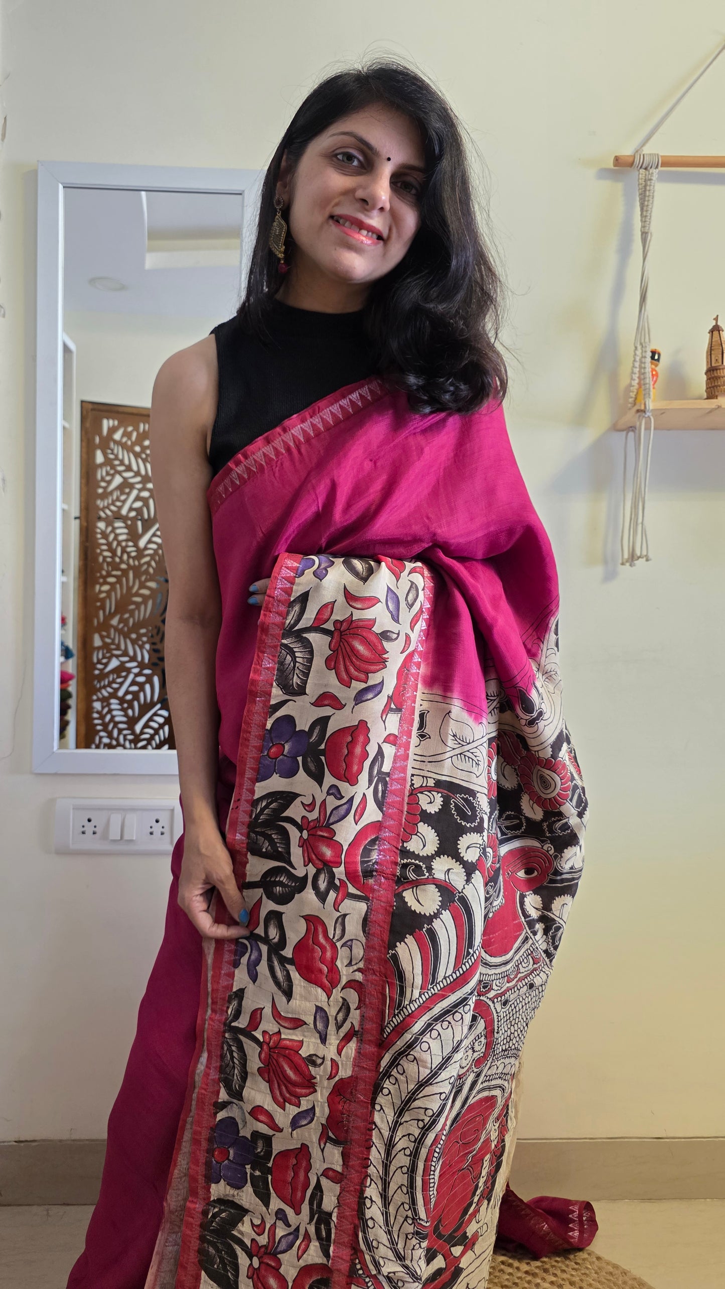 Katha| Pink kalamkari Silk Saree