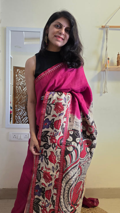 Katha| Pink kalamkari Silk Saree