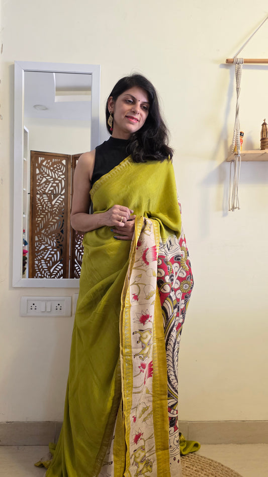 Katha| Green kalamkari Silk Saree
