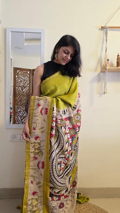 Katha| Green kalamkari Silk Saree