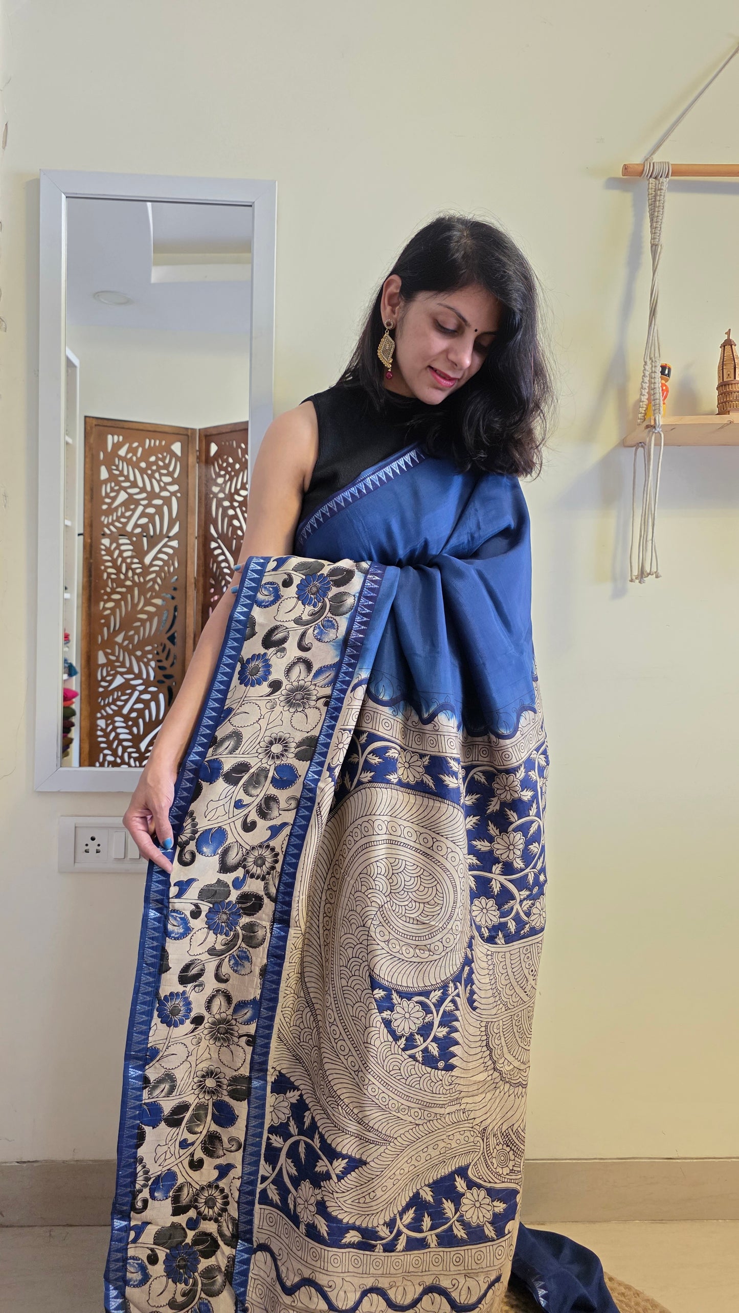 Katha| Blue kalamkari Silk Saree